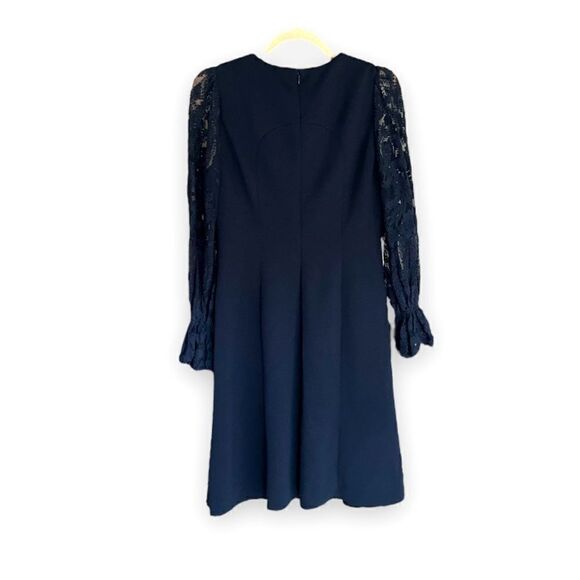 ELIE TAHARI | Navy Lace Sleeved Midi Cocktail Dress (6) - Picture 3 of 6